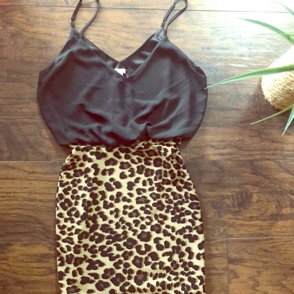 Guess mini leopard print and black dress